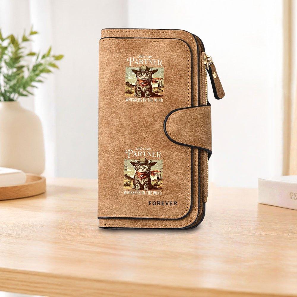 1pc Western Cowboy Cat Long Zipper Wallet, Large Capacity Card Holder, Unisex Clutch Bag, Fashionable Zipper Coin Purse, Suitable for Daily Use, A
