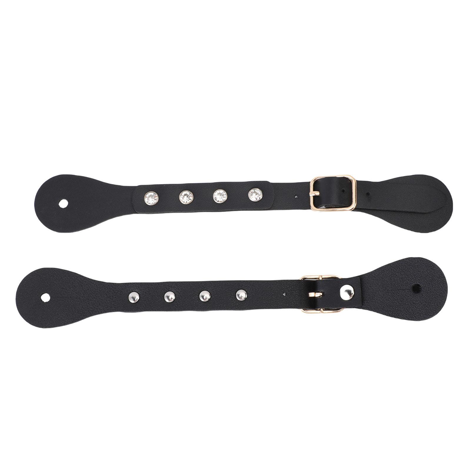 

1 Pair Spur Straps Adjustable Rhinestone Decorated Synthetic Leather Western Vintage Spur Boot Straps for Boots чорний