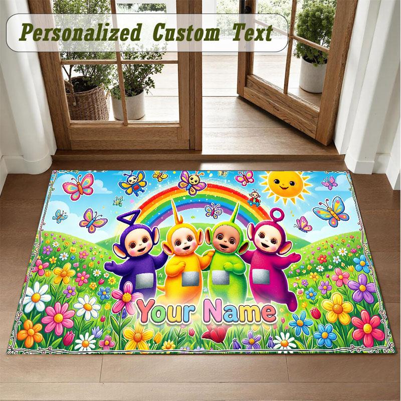 Crystal Velvet Square Rug Custom NameTeletubbies Pattern Non Slip Home Floor Decor Rug