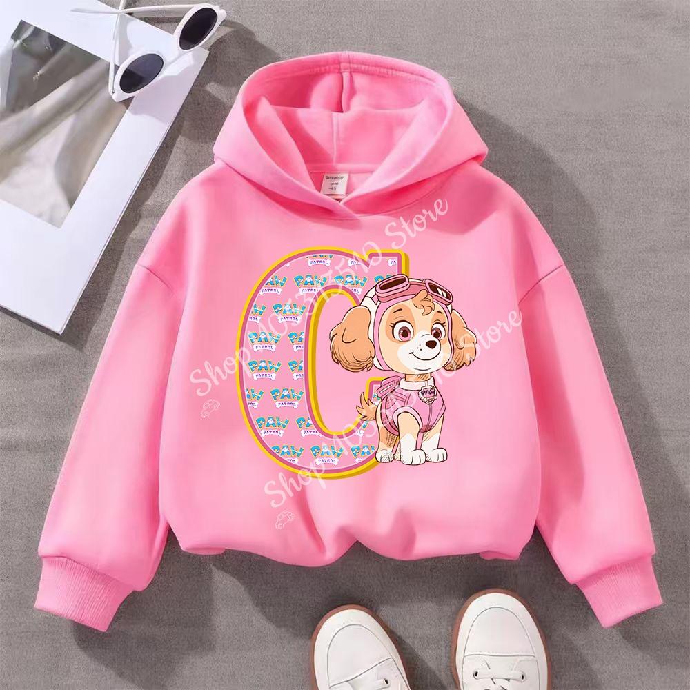 PAW Patrol Child Pink Long- Sleeve Hoodie Girls Skye Polyester Tops Cartoon 26 Letter Printed Pullover Children Birthday Gifts