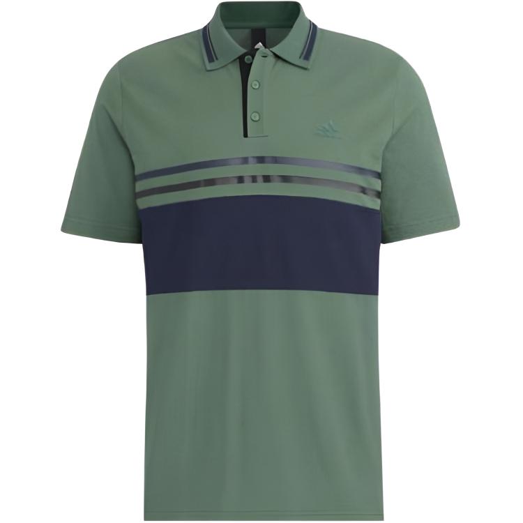 Adidas Color Block Striped Polo Shirt Men Tops Oxidized-Green HZ7043-1