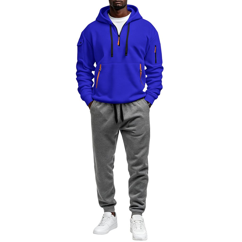 Men's Lined Hoodie Sweatshirt Set with Zipper and Multiple Pockets Casual Winter Outfit