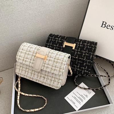 Textured Tweed Women's Shoulder Bag - 2021 Fashionable Square Messenger Style