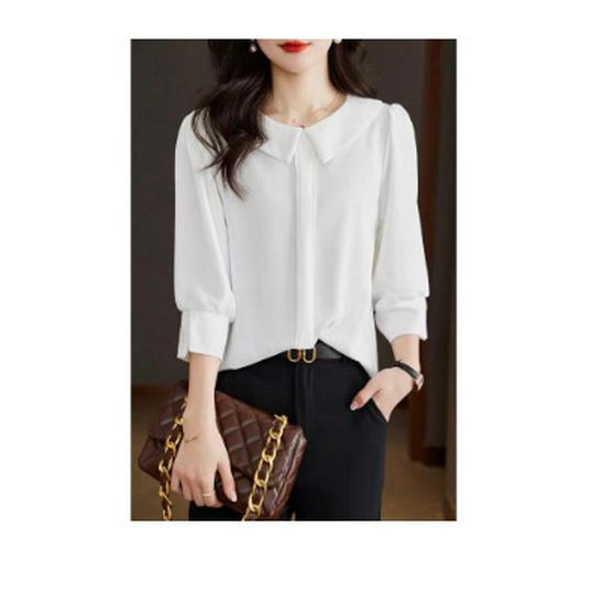 

Women s Classic Round Neck Five-Sleeve Chiffon Blouse XL белый