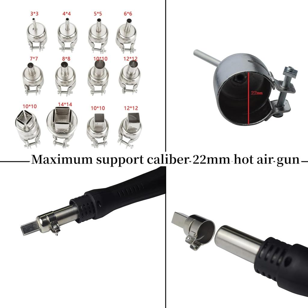 12Pcs Heat Proof Nozzles Kit, Hot Air Nozzles Hot Air Rework Station Nozzles for 850 Hot Air Soldering Station Repair Tool Accessory