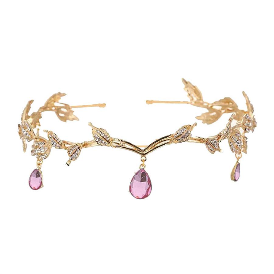 Luxury Crystal Leaf Water Droplets with Women's Leaves Alloy Bride Brow Pendant Crown Princess Headband Hair Accessories Gift