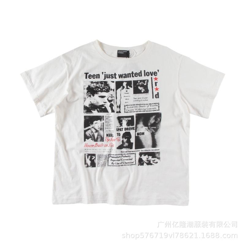 Letter printing retro portrait American tide brand loose men's and women's casual short-sleeved T-shirt tide