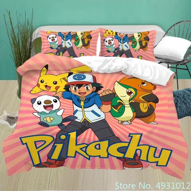 Comforter Pokemon Dragon Bedding Set 3D Printed Anime Figure Pikachu Peripheral Family Decor Kids Bedroom Warm Bedclothes