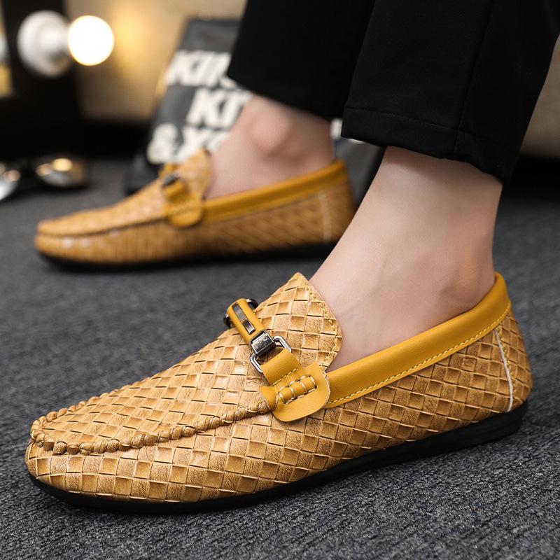 

Men s Black Leather Moccasins: Breathable, Versatile, Low-Top Casual Shoes for Spring and Summer. 42