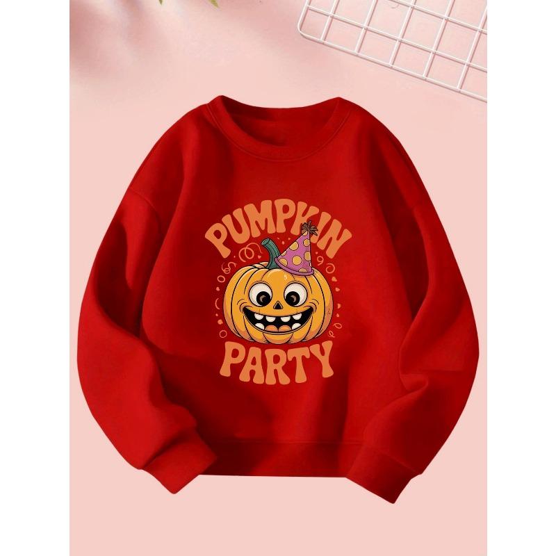 ' Cute & Pumpkin Print Sweatshirt - Cozy Long Sleeve Round Neck Sweater with Smiling & Waving Ghosts, Bats & Jack-O'-Lanterns for Fall Winter