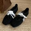Fashion High Quality Faux Suede Flats Women Retro Square Toe Lace Up Bow Designer Shoes Comfortable Soft Sole Loafers Sandalias De Mujer