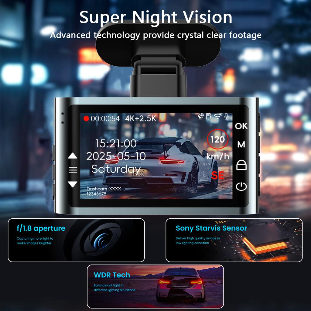 Front 4K And Rear 2.5K Dash Cam Built In WIFI GPS Dual Lens Mini CAR DVR 24H Parking Monitor Black Box Room Camera Night Vision