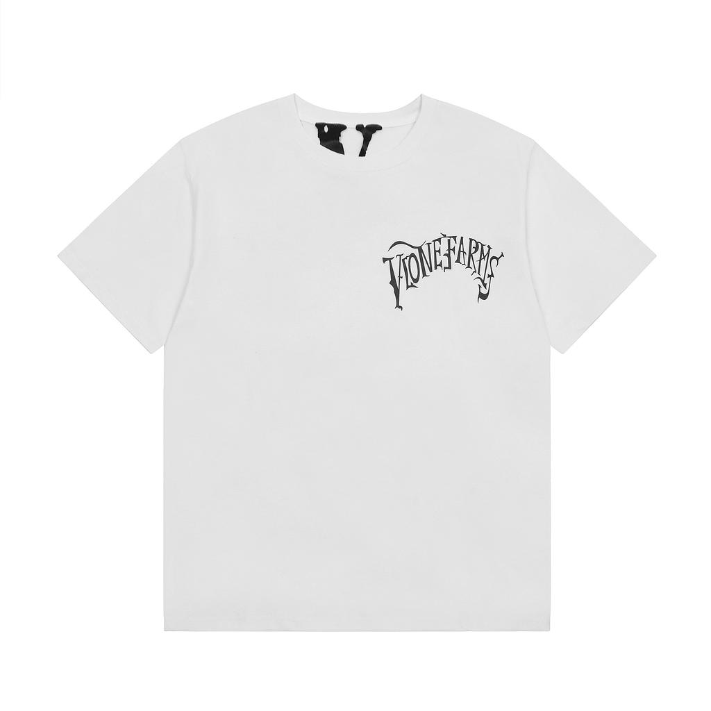 VLONE Summer Men's and Women's Orange Big V Skeleton Farmer Cotton T-shirt Unisex