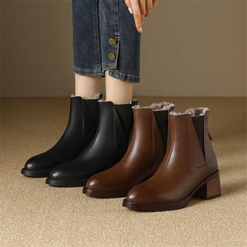 Mode Neue Winter Spaltleder Damenstiefel Mode Stiefelette für Damen Wolle Kurze Stiefel Blockabsatz Botines Mujer Prägnante Damenschuhe