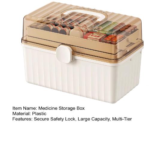 3-Tier Medicine Storage Box Medicine Organizer Lid Handle Plastic with Transparent Large Capacity Empty First Aid