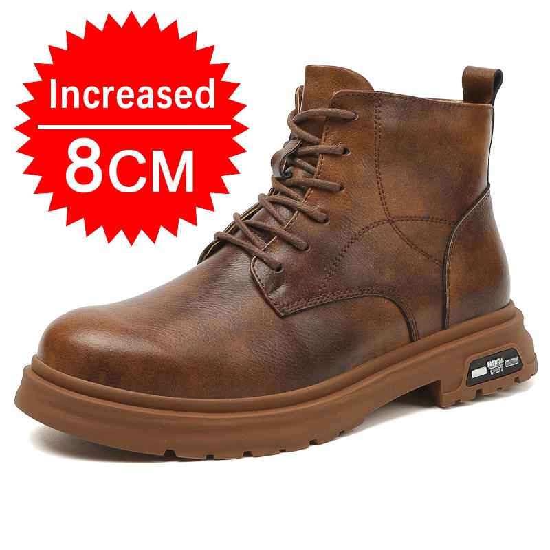 Fashion Men Formal Genuine Leather Casual Shoes Men's Sneakers Comfortable Platform Male Footwear Invisible Height Increase Insole 4-8CM