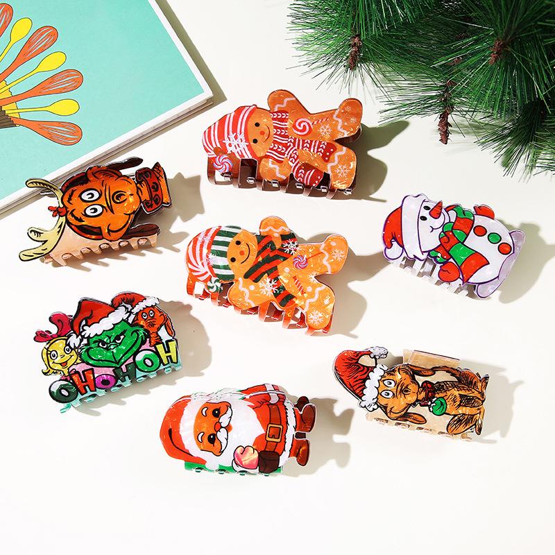 Festive Hair Clip Set: Snowman, Gingerbread Man, Santa, and Cartoon Shark Clips
