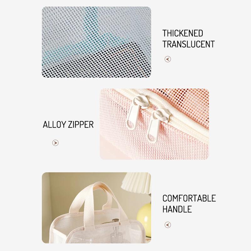 1 3Pcs Makeup Bag Mesh Handbag Portable Cosmetic Organizer Zipper Storage Pouch for Travel Purse and Lipstick