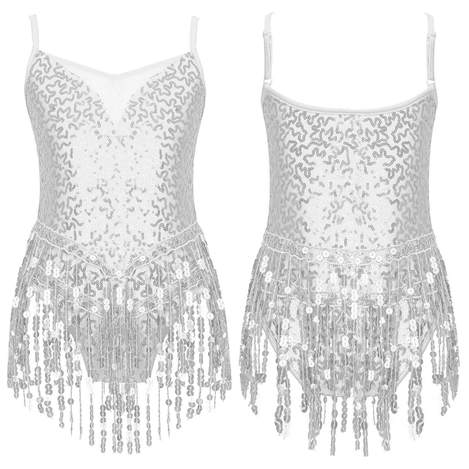 

Kids Performance Wear Tassel Hem Leotard with Sparkly Sequins 11-12 Years чорний