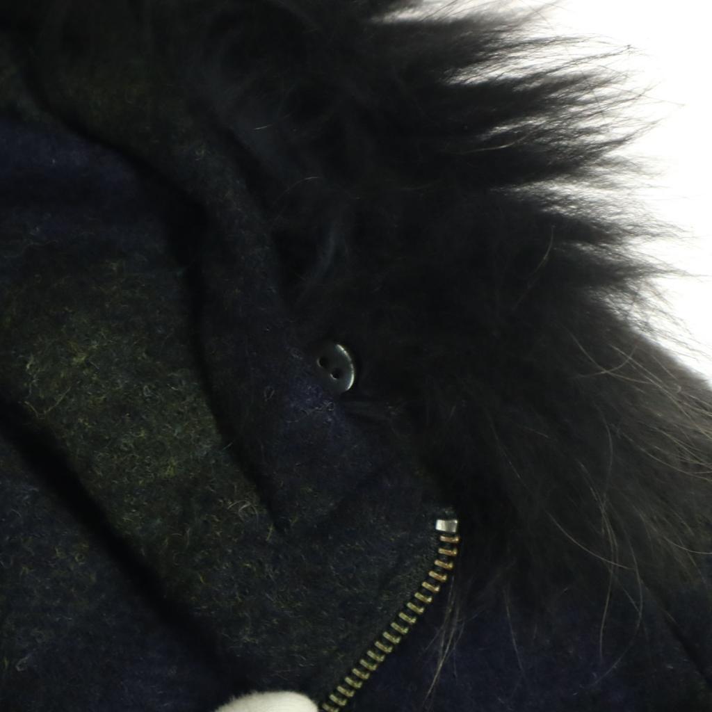 DAMA Collection Check Pattern Long Sleeve Down Coat M Navy Fur Removable Women Used