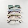 4PCS Fashion Rimless Sunglasses Women Trendy Small Rectangle Sun Glasses  Summer Traveling Style Brown Shades for Men