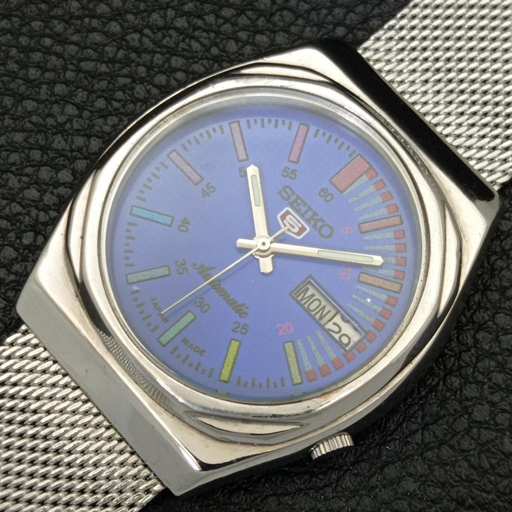 SEIKO 5 AUTOMATIC 7019A JAPAN MENS VINTAGE BLUE COLOR DIAL WATCH a701640-5