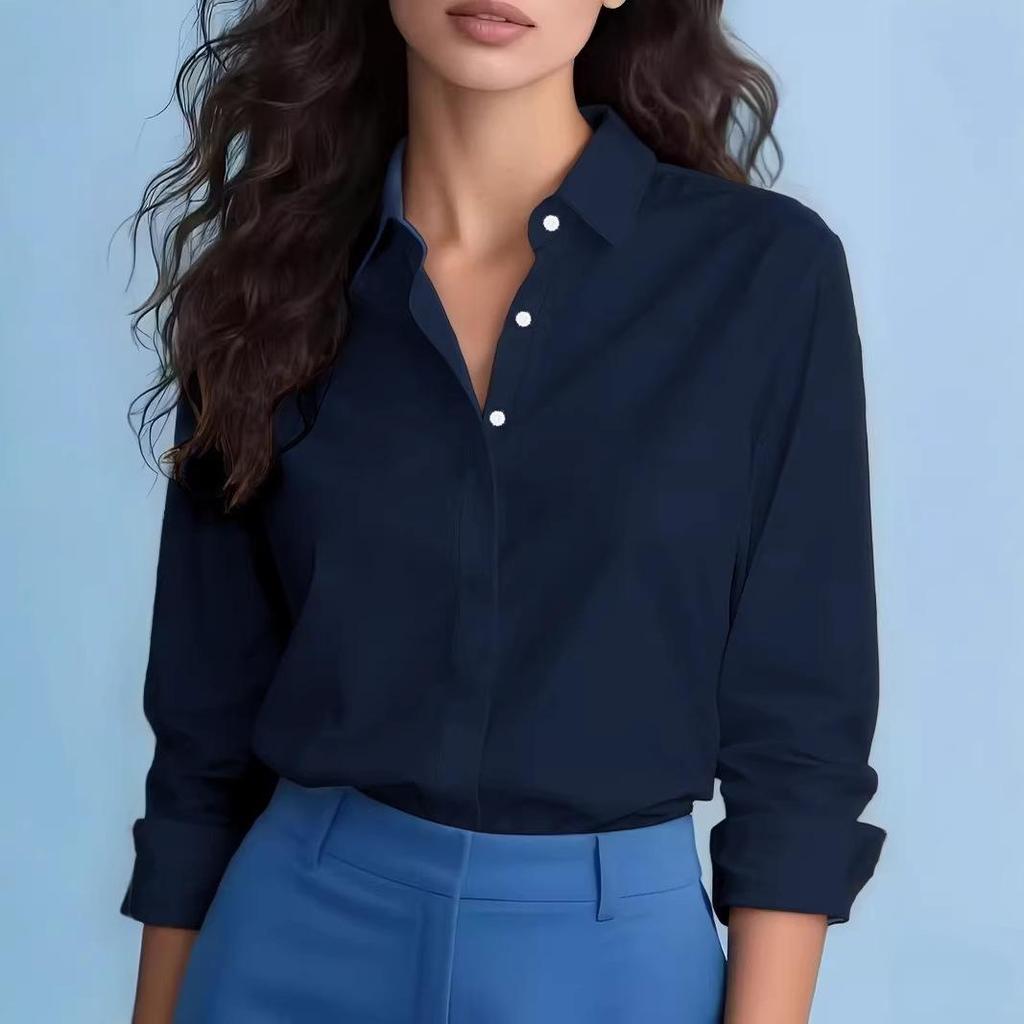 Women's Professional Hidden Placket Button Work Shirt - Office Wear European & American Style