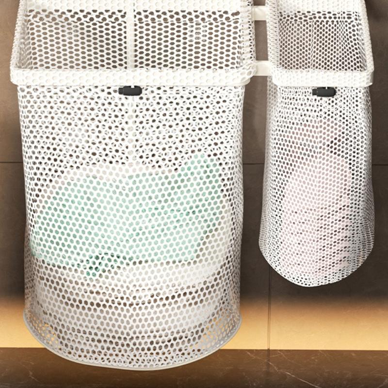 Easy Install Suction Cup Laundry Basket Foldable Mesh Storage Modern Styles Bathroom Organizer Holds Bulk Clothes