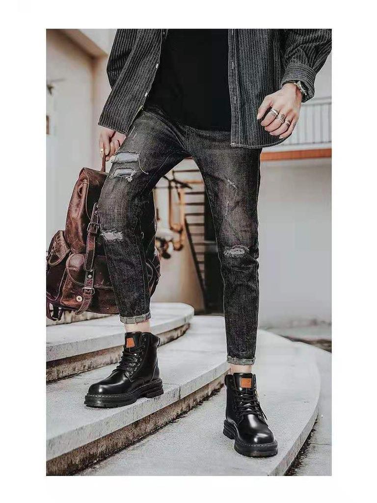 Extra velké pánské retro kožené martensky v britském stylu, velikost 48, vysoké pracovní boty