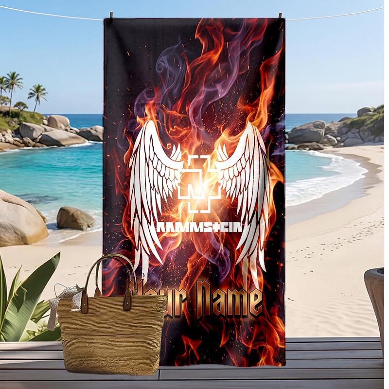 Rammstein Custom Beach Towel, Print Your Name Text Lightweight Absorbent Towel for Swimming Travel