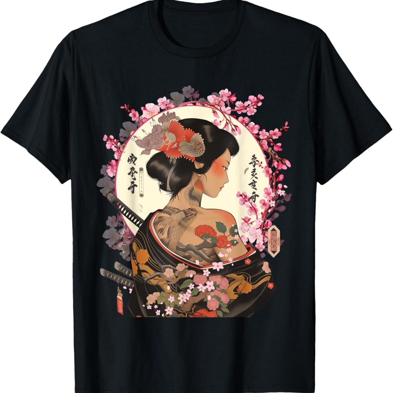 Vintage Ancient  Geisha Samurai Cherry Blossom T-Shirt(1) S чёрный