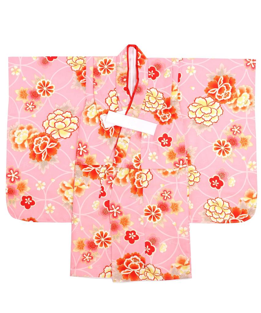 Kimono Includes Plain Hifu and Full Set 753 Peach Blossom Dance Shippo [KYOETSU] 3-Year-Old Girls' Shichi-Go-San Set, Accessories, (1. Pattern)