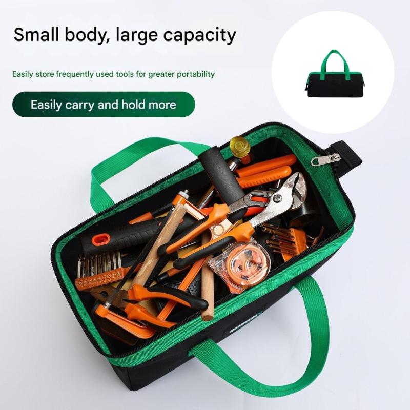 Portable Tool Storage Bag 600D Cloth Feature Wide Mouth Opening Smooth Zipper Closure Comfortable Handle Large Capacity Size 12x5.7in