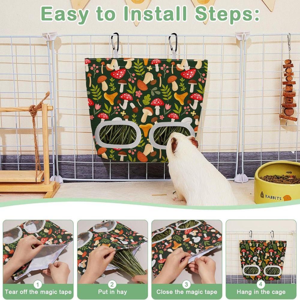 Dual Opening Guinea Pig Hay Feeder Hanging Hay Management Rabbits Hay Bag Chew-Proof Easy Clean Storage Dispenser Hamster
