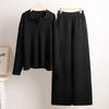New Fall/Winter Women's Two-Piece Set Polo-Neck Knit Pullover and Wide-Leg Pants