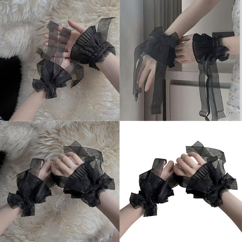 2PCS Elegant Lace Hand Sleeve Japanese Korean Style Wrist Cuffs For Cosplay And Photoshoot Comfortable Elastic Design