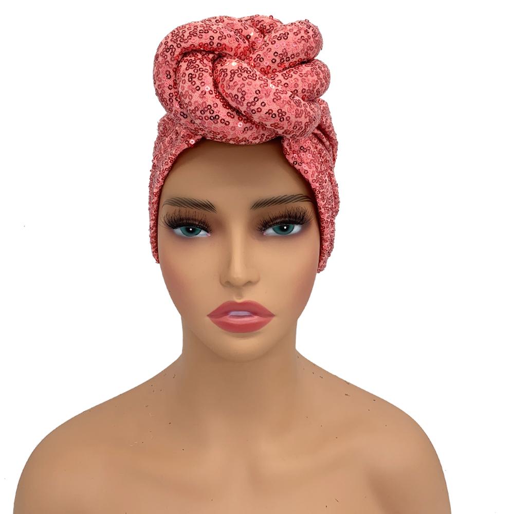 

Тюрбан с блестками и витым цветком для женщин, модный африканский головной платок, мусульманский платок, чалма для женщин