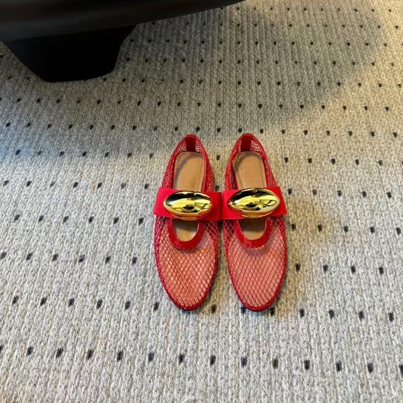Niche Design Metal Elastic Band Mesh Ballet Shoes Women's Hollow Shallow Mouth Breathable Mary Jane Single Shoes