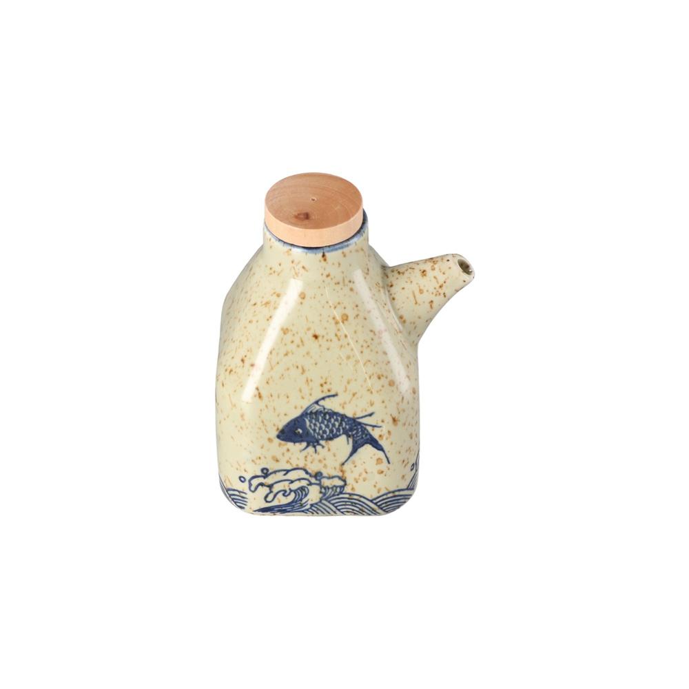 Style Creative with Bamboo Lid Ceramic Cruet Pot Spice Jar Condiment Container Seasoning Box