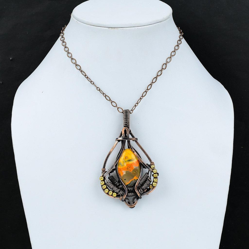 Bumble Bee Jasper Pendant Copper Wire Wrapped Gemstone Jewelry Handmade Pendant Copper Pendant Ethnic Jewelry Wire Wrap Pendant Gift For Mom