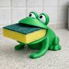 Countertop Sponge Stand for Kitchen Use, Green Plastic Holder With Animal Design and Open Storage Compartment for Daily Cleanup Near Sink