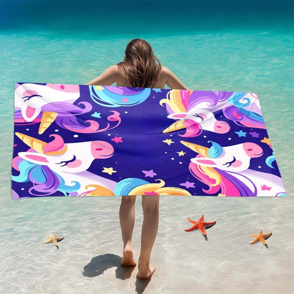1pc Cute Unicorn Beach Towel, Microfiber Ultra-Absorbent, Ideal for Beach Party Travel Camping, Essential Summer Beach Accessory