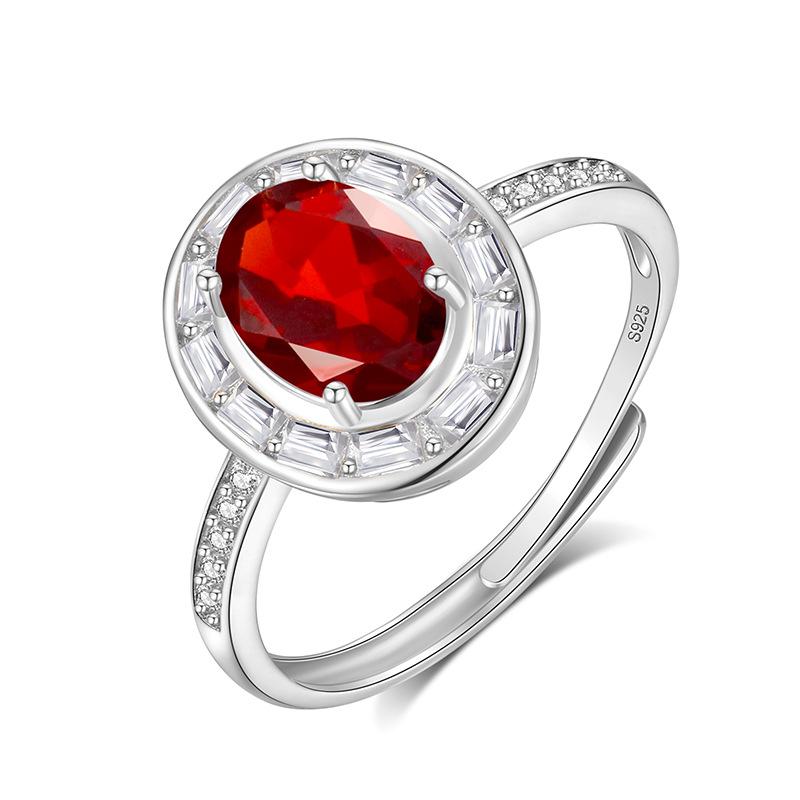 Classic S925 Sterling Silver Ring, Oval Natural Crystal & CZ Adjustable Band for Ladies