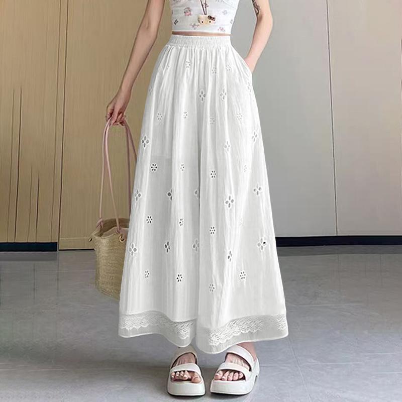 

ZANZEA Женские повседневные брюки с эластичной талией, свободные, с лоскутной вставкой из крючка, с широкими штанинами XL