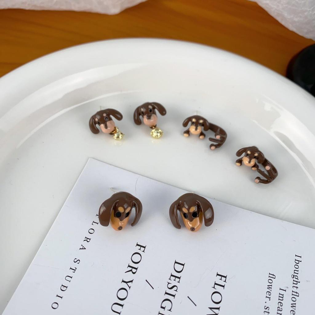 Cute and Stylish Cartoon Dachshund Earrings for Women - Coffee-Colored, Exquisite, Unique Design, Versatile Fashion Accessory