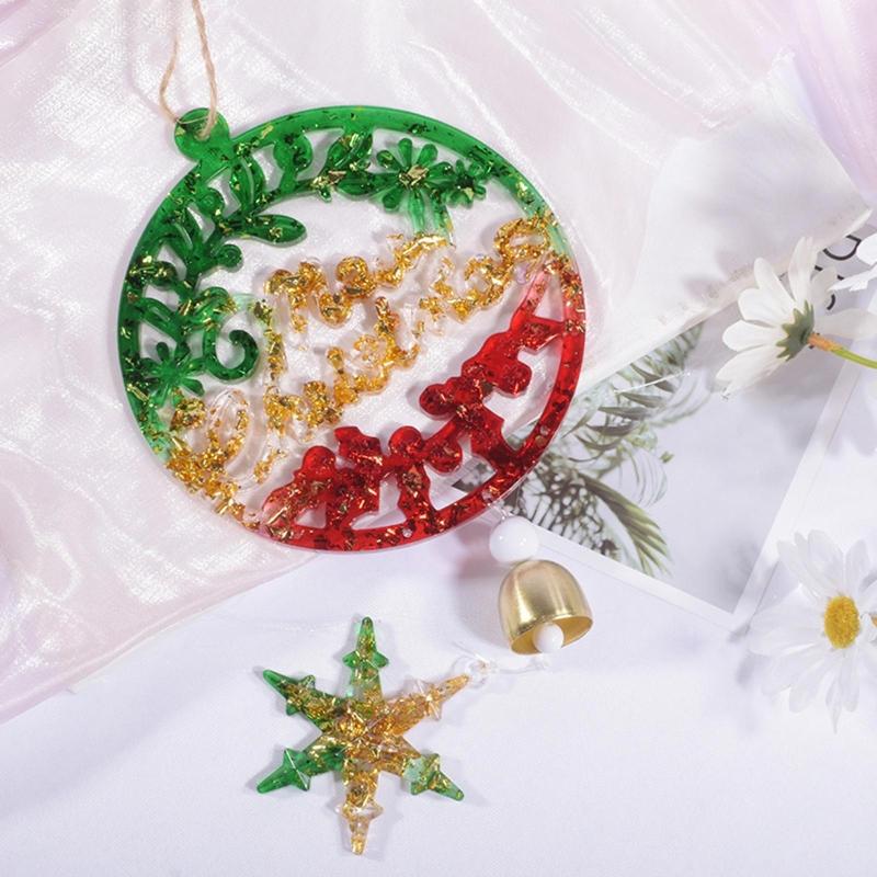 Diy Christmas Elk Snowflake Crystal Epoxy Mold Pendant Wall Hanging Curtain Wind Chime Mirror Surface Silicone Mold