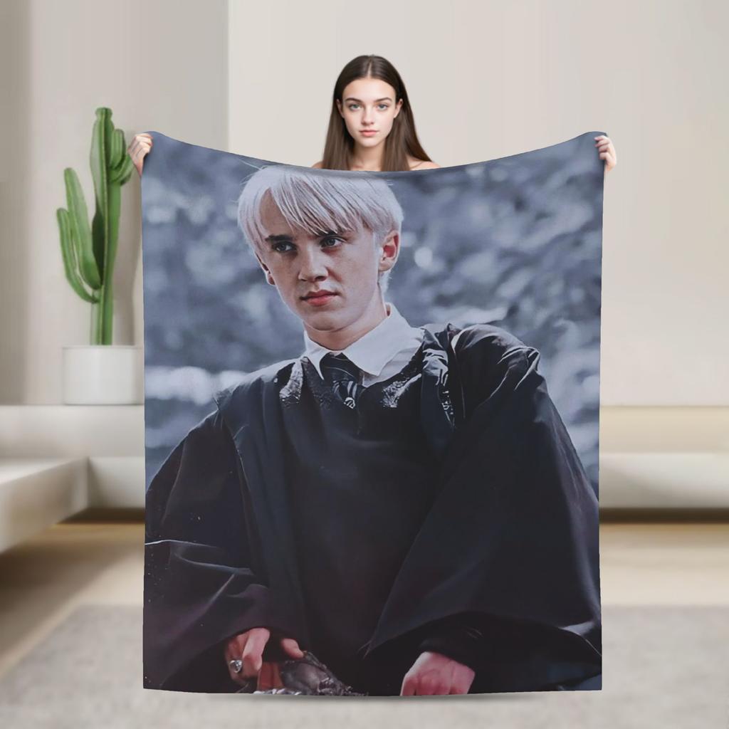 Dracor Malfoye Knitted Blanket Cartoon Tom Felton  Flannel Throw Blankets Home Couch Printed Lightweight Bedspreads