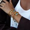Uworld Personality Designer 18K Gold Color Plated Blue Resin Horseshoe Pendant Bracelet Waterproof Stainless Steel Jewelry