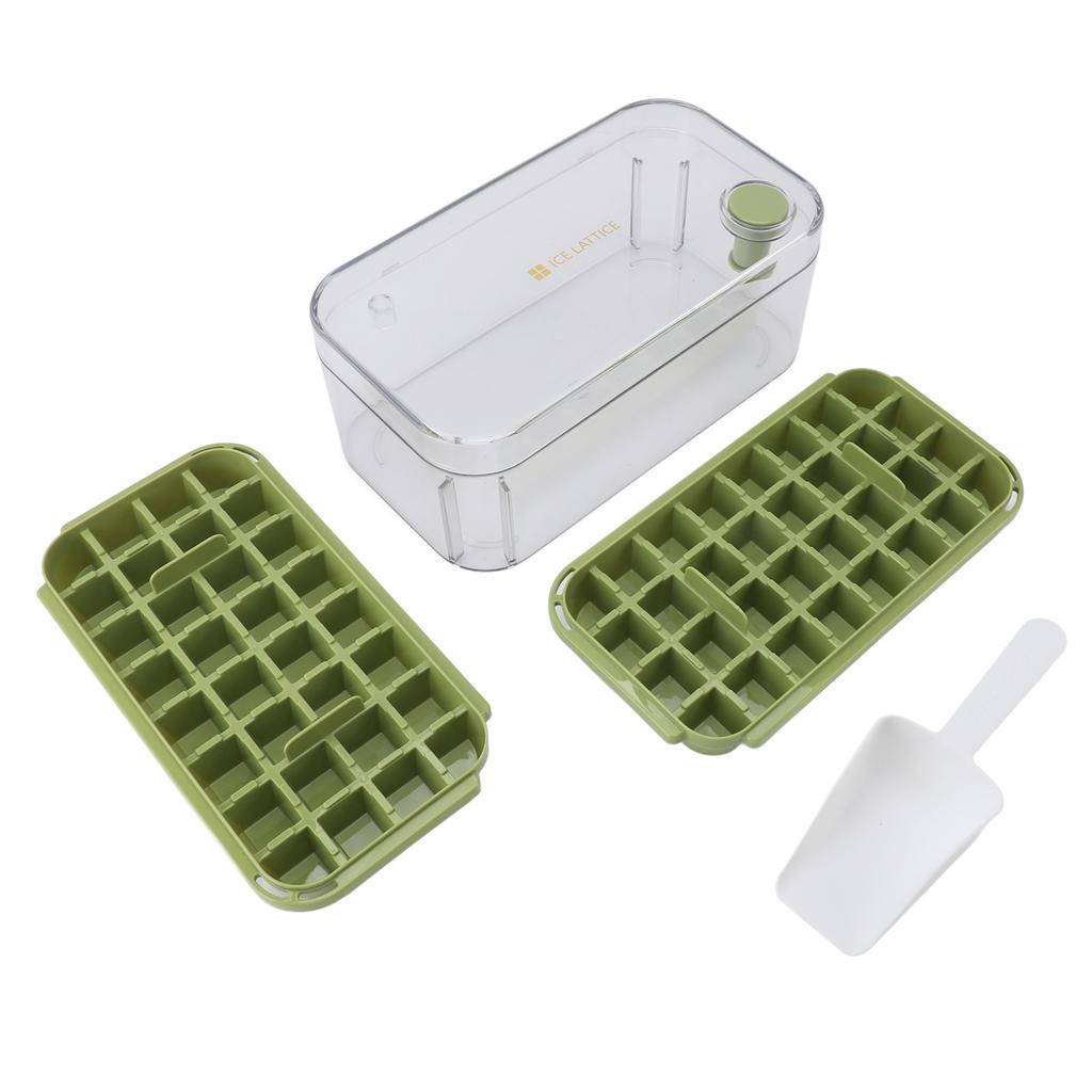 Ice Cubes Tray Easy Release 64 Grids Large Capacity 2 Layer Ice Maker Mould with Lid Bin Scoop for Cocktail Coffee