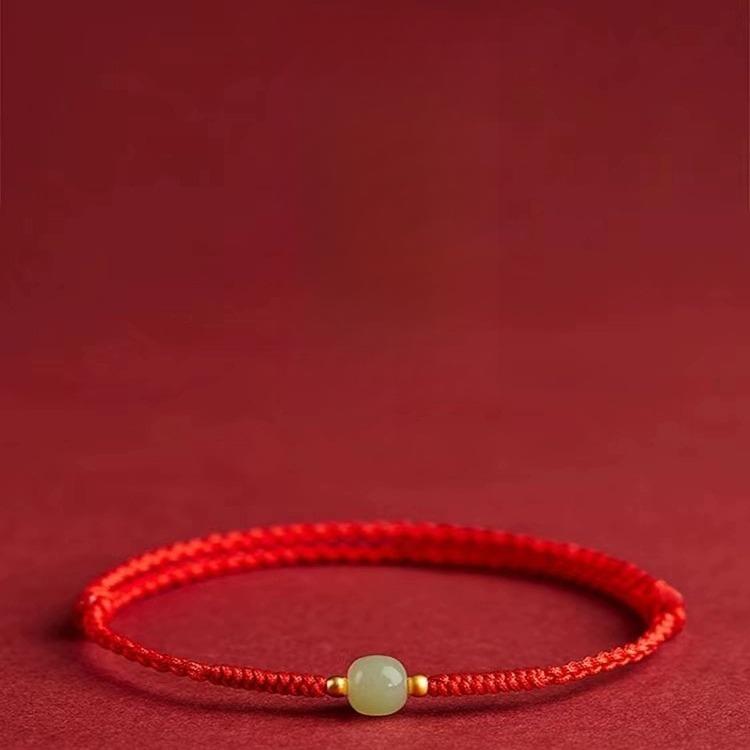 Bracelet Hetian Jade Red Rope Women's New Ashore Transfer Beads Good Luck Red Hand Rope for Girlfriend Gift